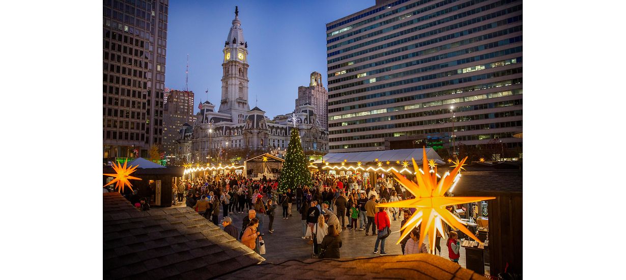 Christmas Village in Philadelphia holiday market stalls and lights
